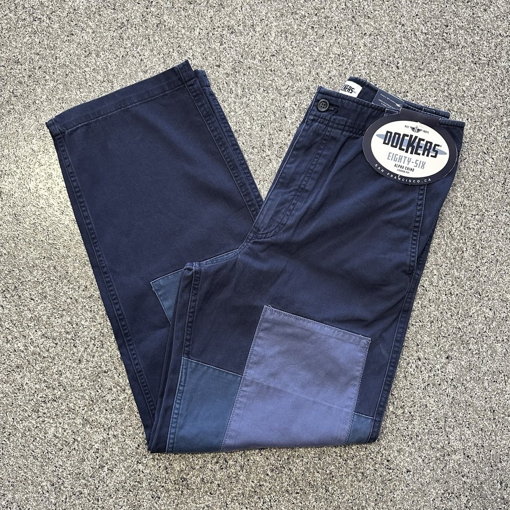 Dockers Chino Pants Mens 26x30 Eighty-Six Alpha Patchwork Navy Blue Loose Fit